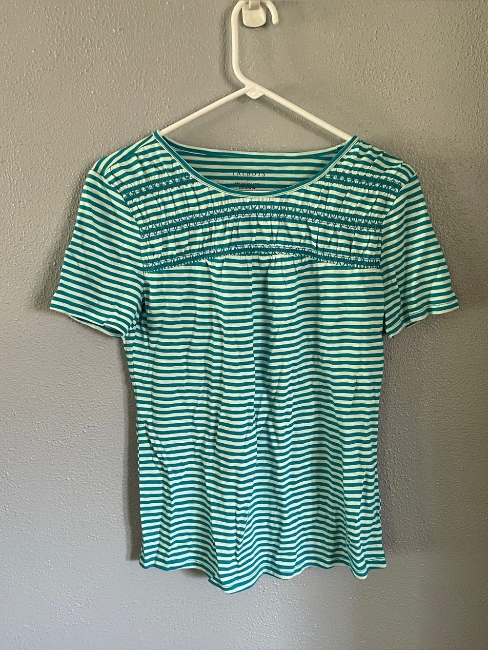 Talbots Blue Striped Short Sleeve Top Womens Size S